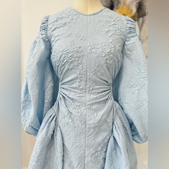 CECILIE BAHNSEN Sade Jacquard Cut Out Midi Dress in Mist Blue - Picture 4 of 14